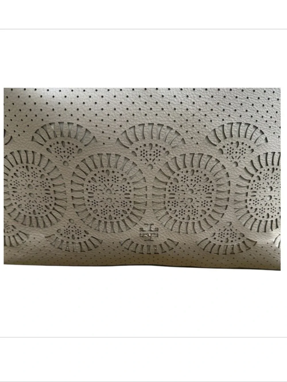 Tory Burch NWT Zoey Center Zip Tote grey perforated leather delicate laser-cut